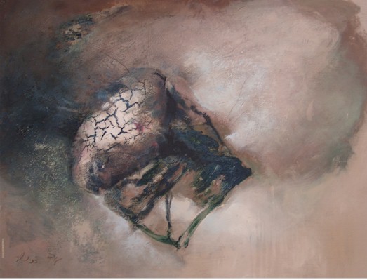 Susanne Keller "Fliegender Hocker" 1994 Acryl auf Leinwand 100 x 130 cm